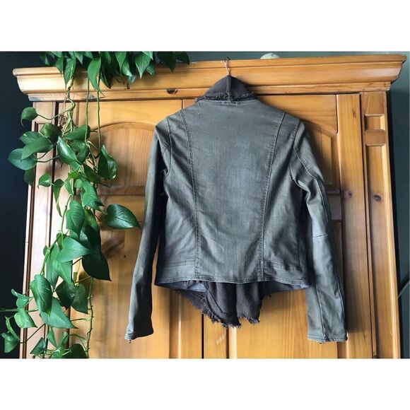 Free People Coated Denim & Knit Sweater Draped Front Moto Jacket 8 - Picture 9 of 15